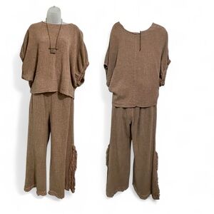 Meo Meli - Wide Leg Tan Pants and top,